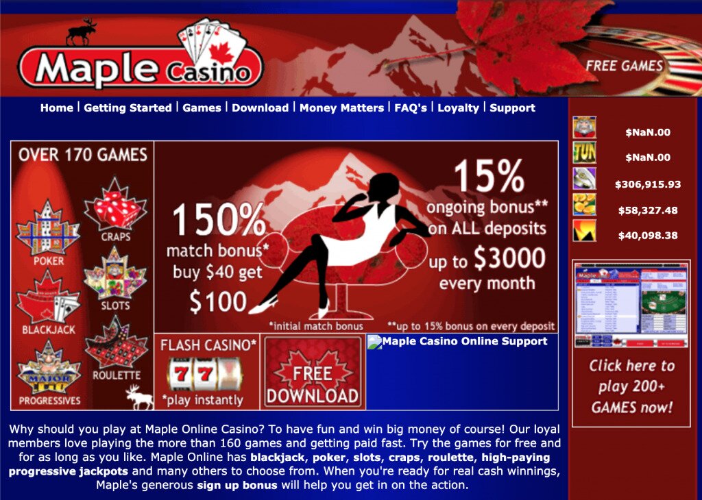 An image of the old Maple Casino dashboard.