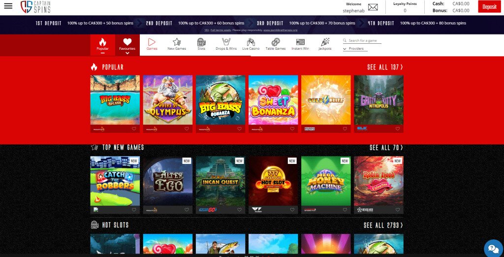 Captain Spins Casino Games Library