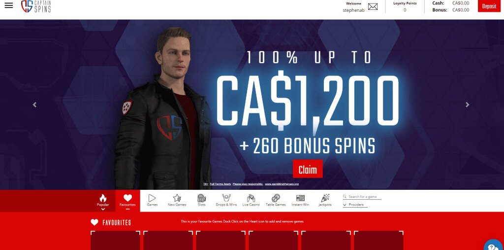 Captain Spins Casino Lobby