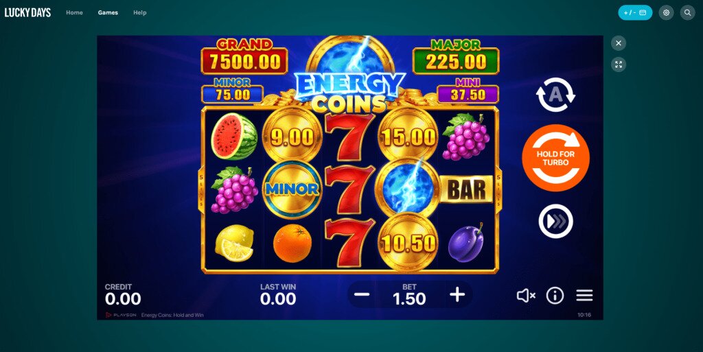 Energy Coins Hold and Win game.