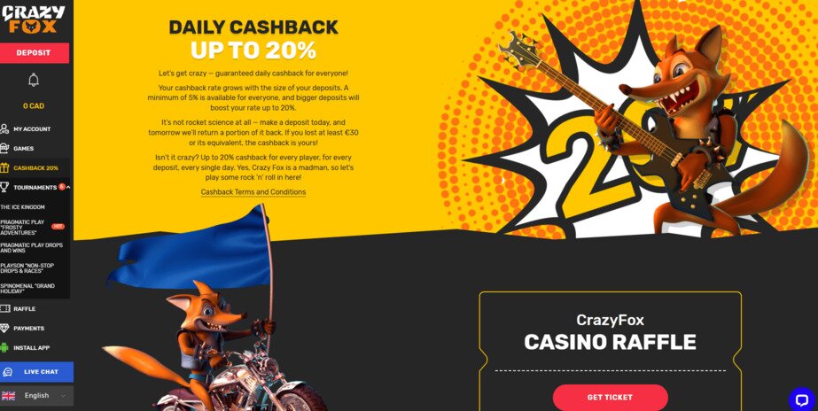 Crazy Fox Casino 20% Bonus