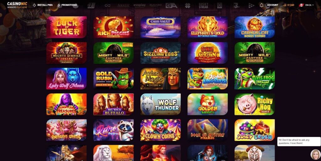 Casinonic games lobby