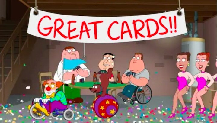 Peter with great cards banner