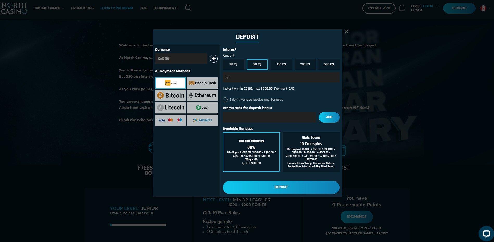 North Casino Payment Methods
