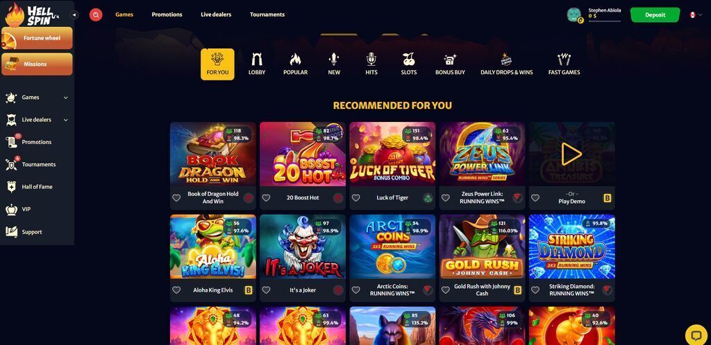 HellSpin Casino Games Library