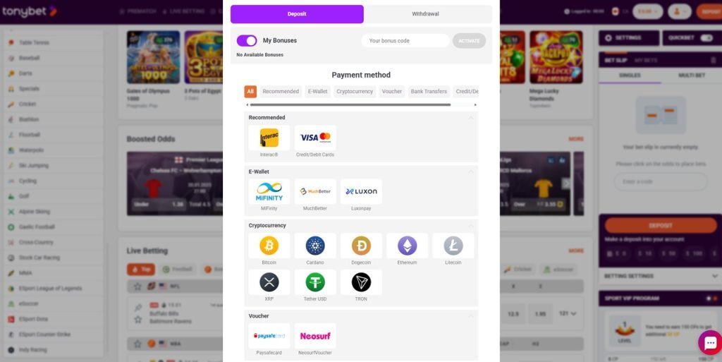 TonyBet Casino Payment methods-1