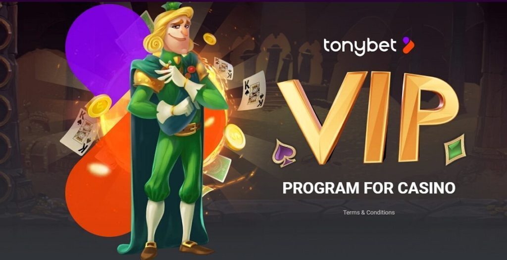tonybet-vip-program with prince and gold coins and cards floating in background 