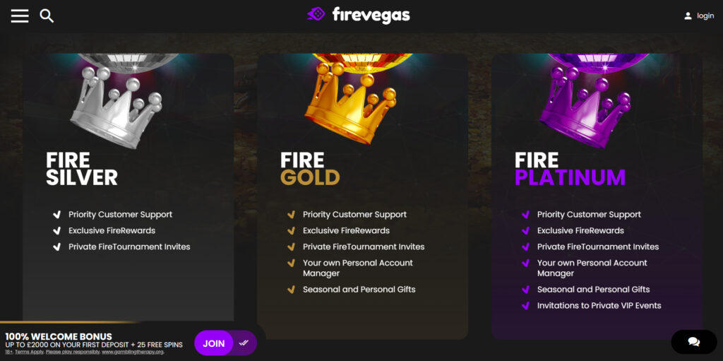 Firevegas-VIP-levels-screenshot