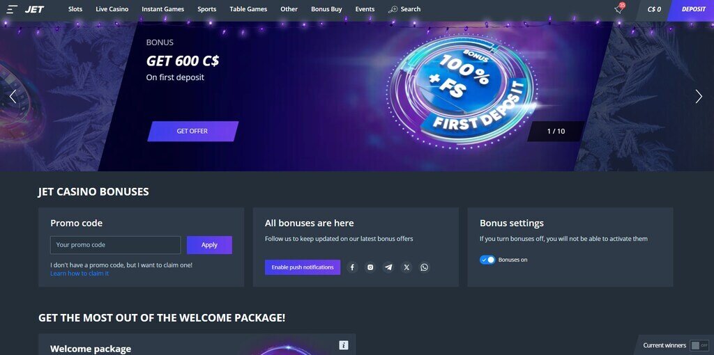 Jet Casino Bonus Page