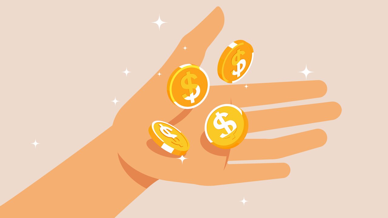 Hand with coins graphic