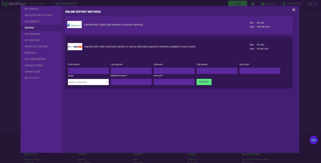 BetPlays Deposit Methods