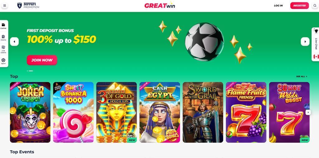 GreatWin Casino Home page