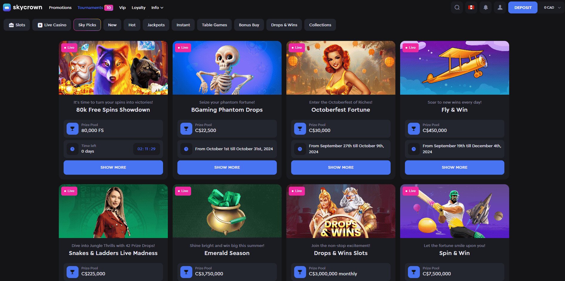 SkyCrown 8 live tournaments