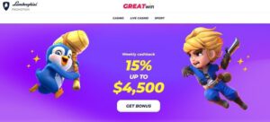 GreatWin Casino welcome page