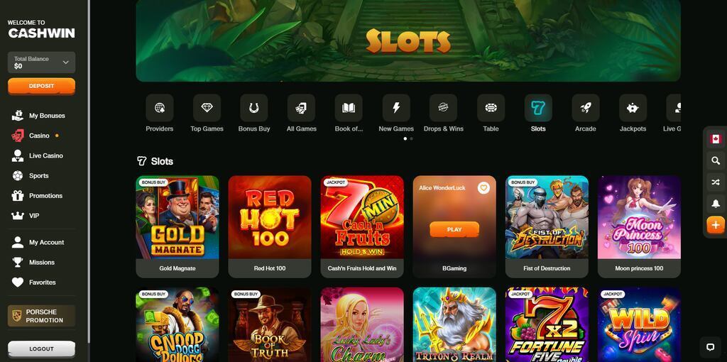 Cashwin Casino Homepage