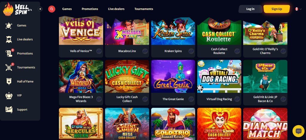 HellSpin Casino Playtech Lobby