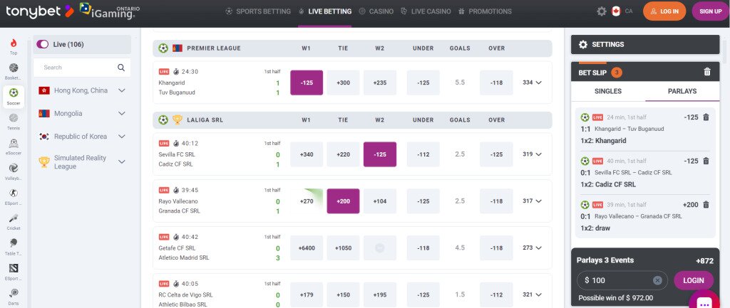 TonyBet Soccer Betting Site