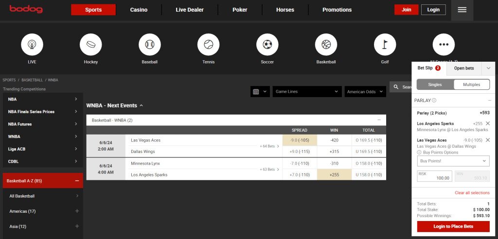 Betting Odds at WNBA