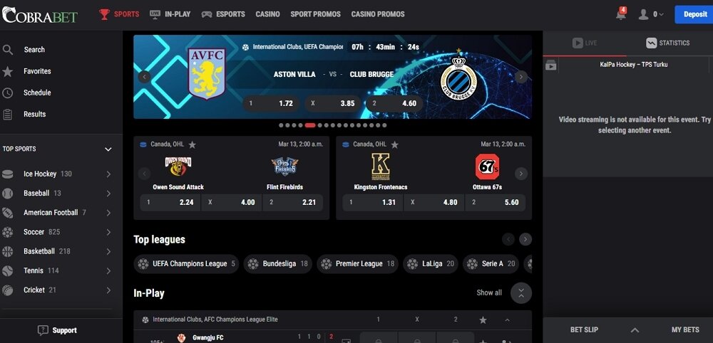 Sportsbetting at Cobra Casino