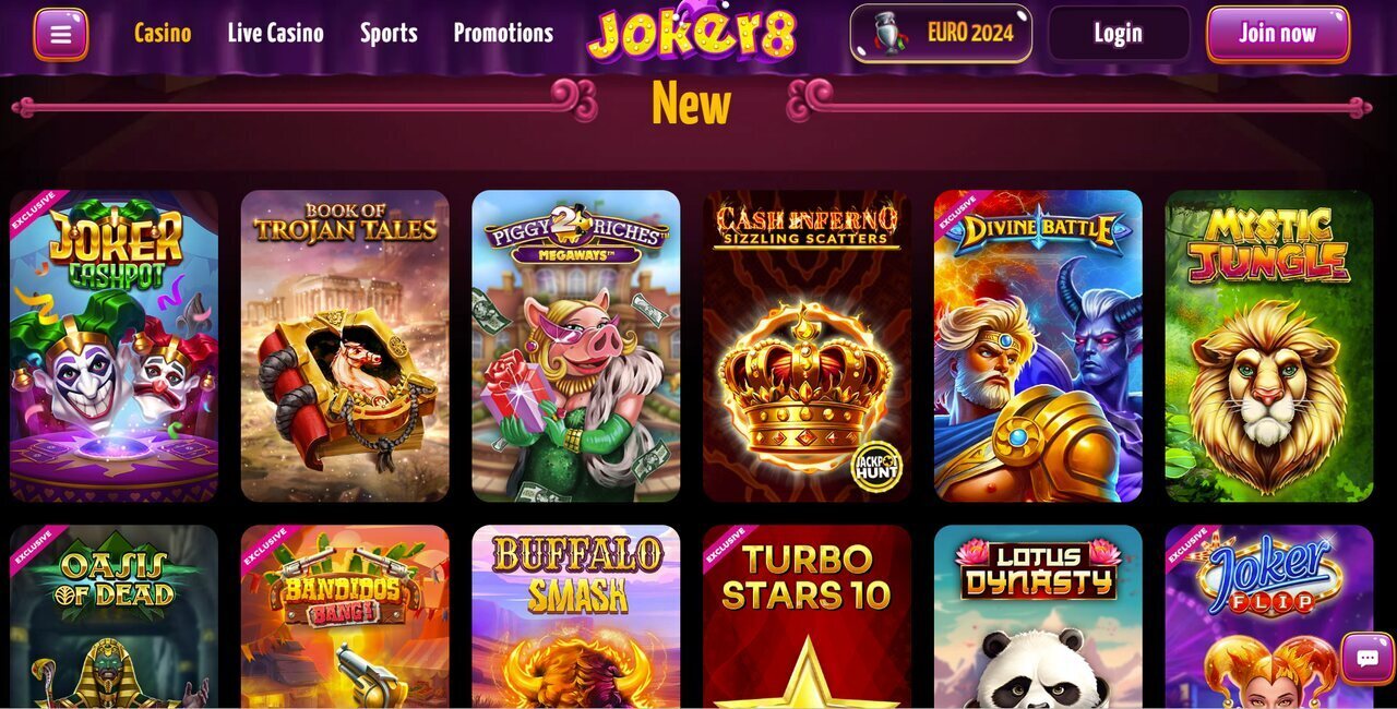 Joker8 Casino main casino games page