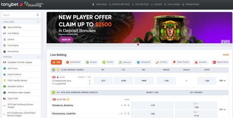 A picture of Tonybet casino sports lobby