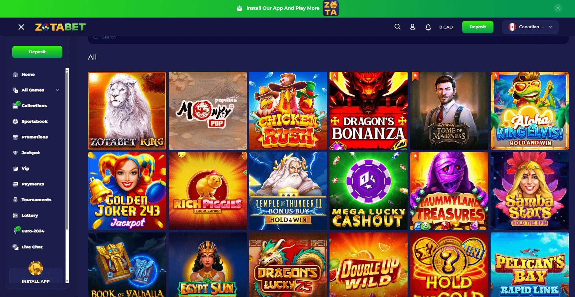 ZotaBet Casino Games Library