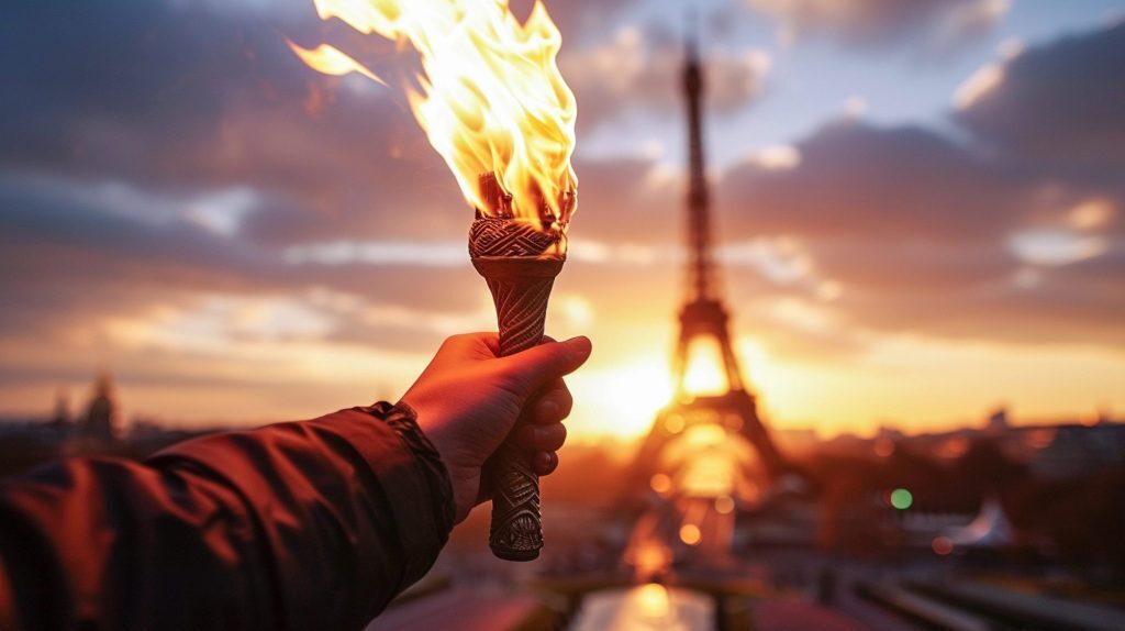 The Olympic torch which is lit