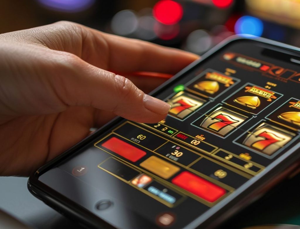 Hand holding a phone while gambling online