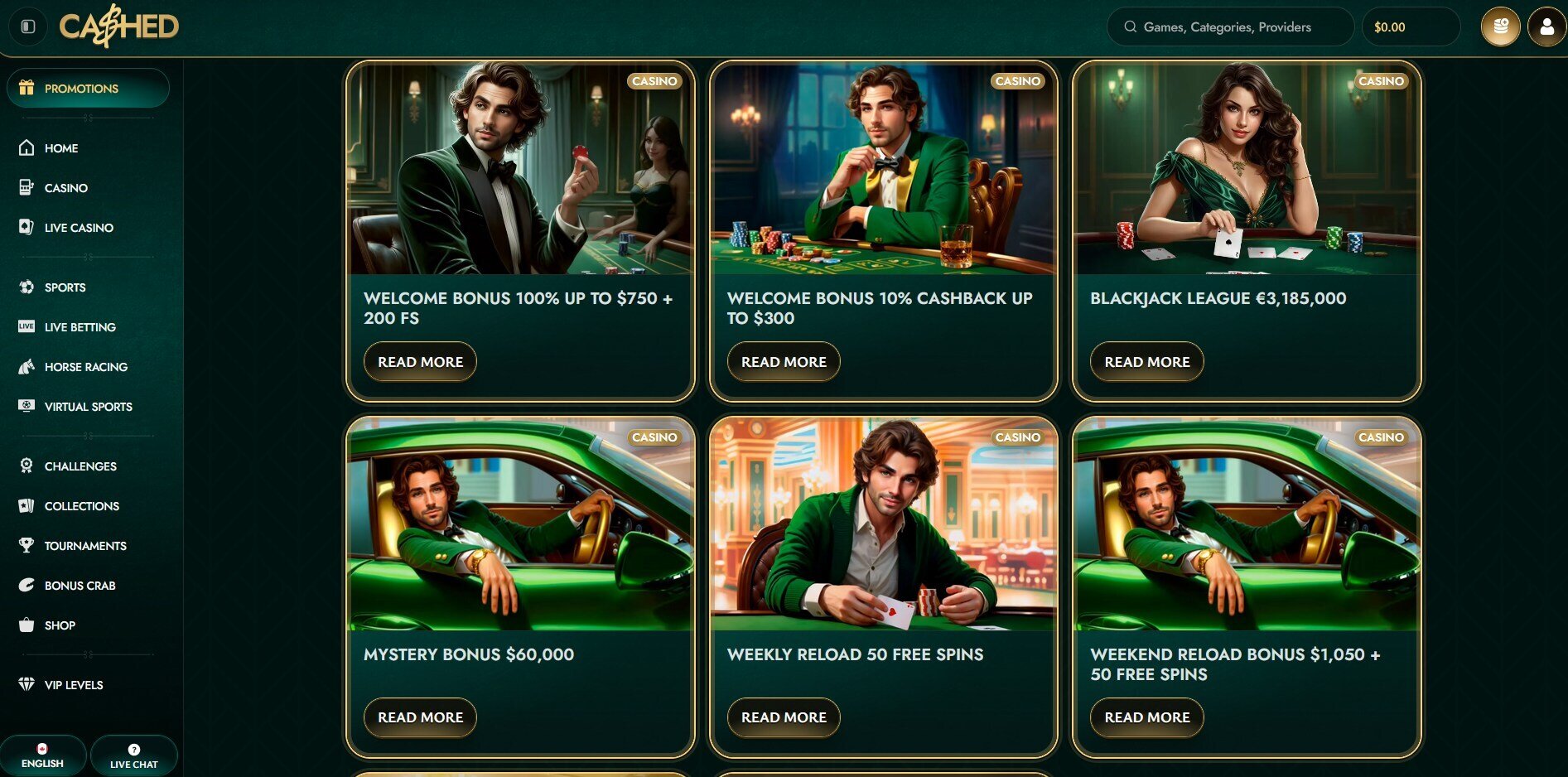 Cashed casino bonus page