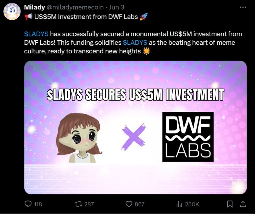 Milady Coin Rise Tweet