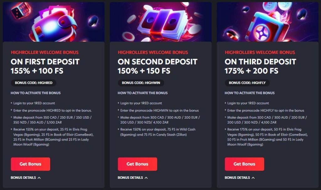 1Red Casino High Roller Bonuses