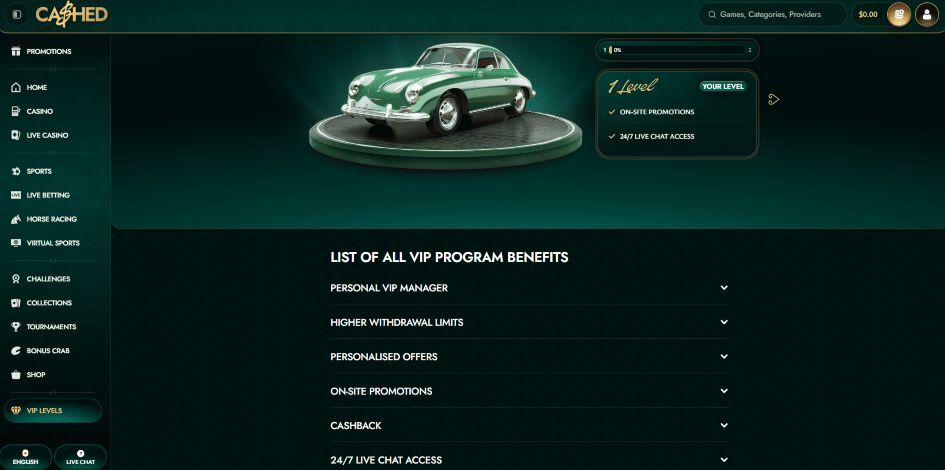 Cashed Casino VIP lobby