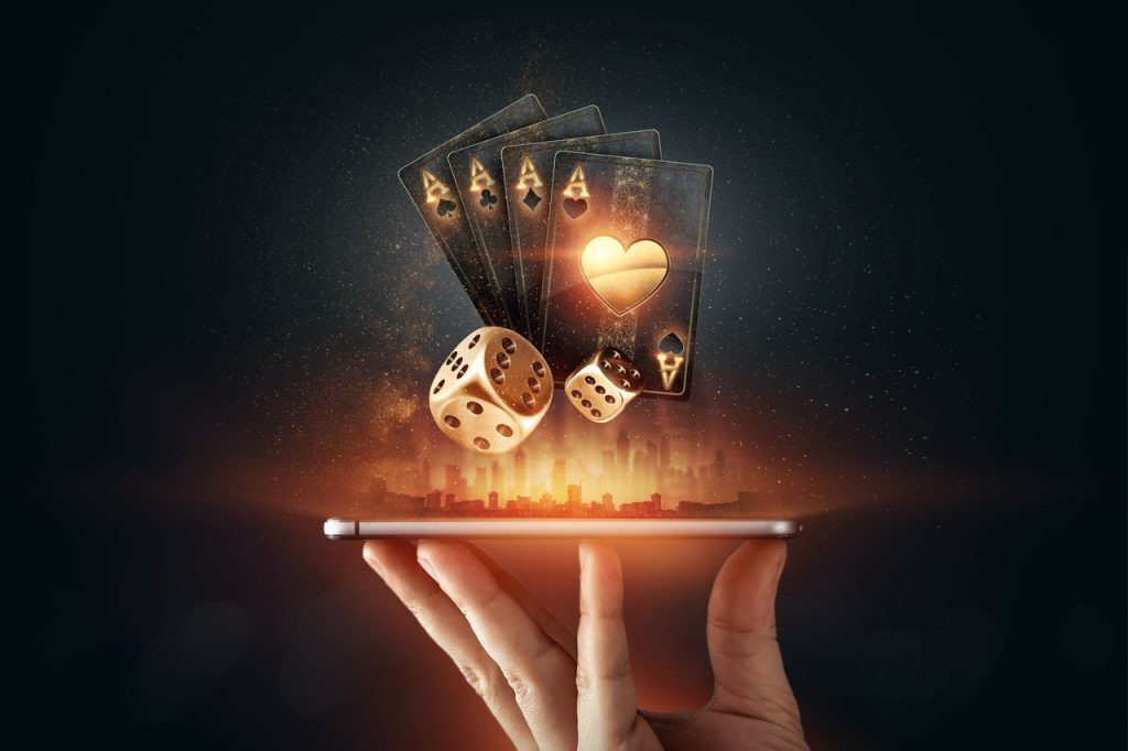 Mobile casino games on a hand.