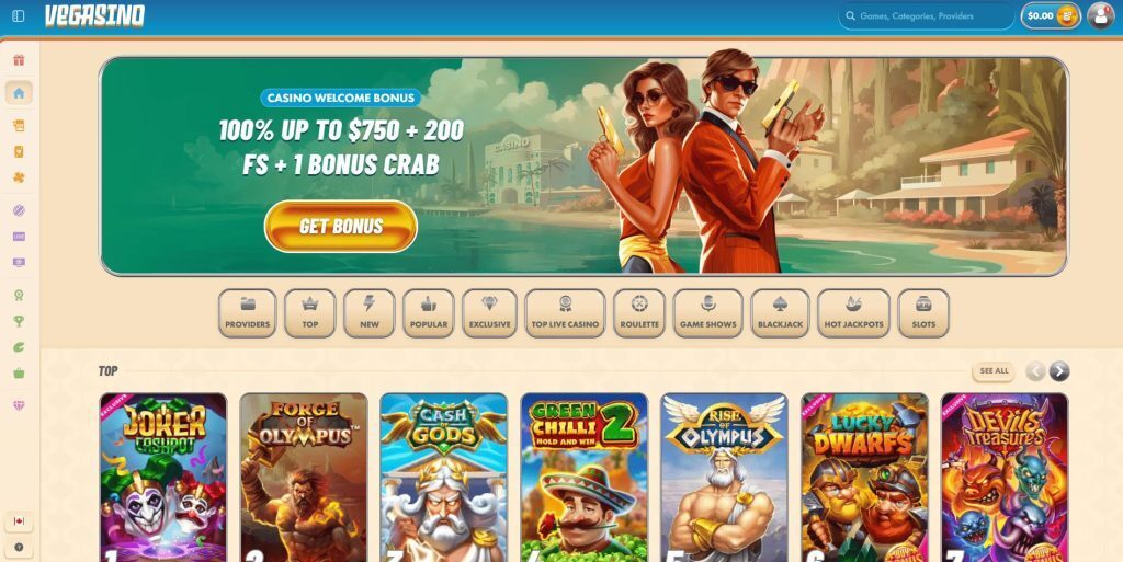 Vegasino Homepage on PC