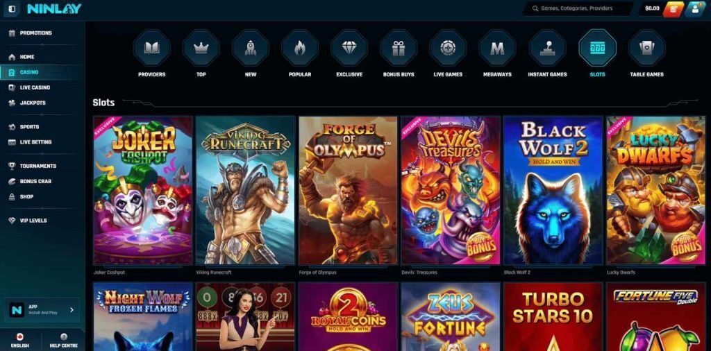 Ninlay casino games selection
