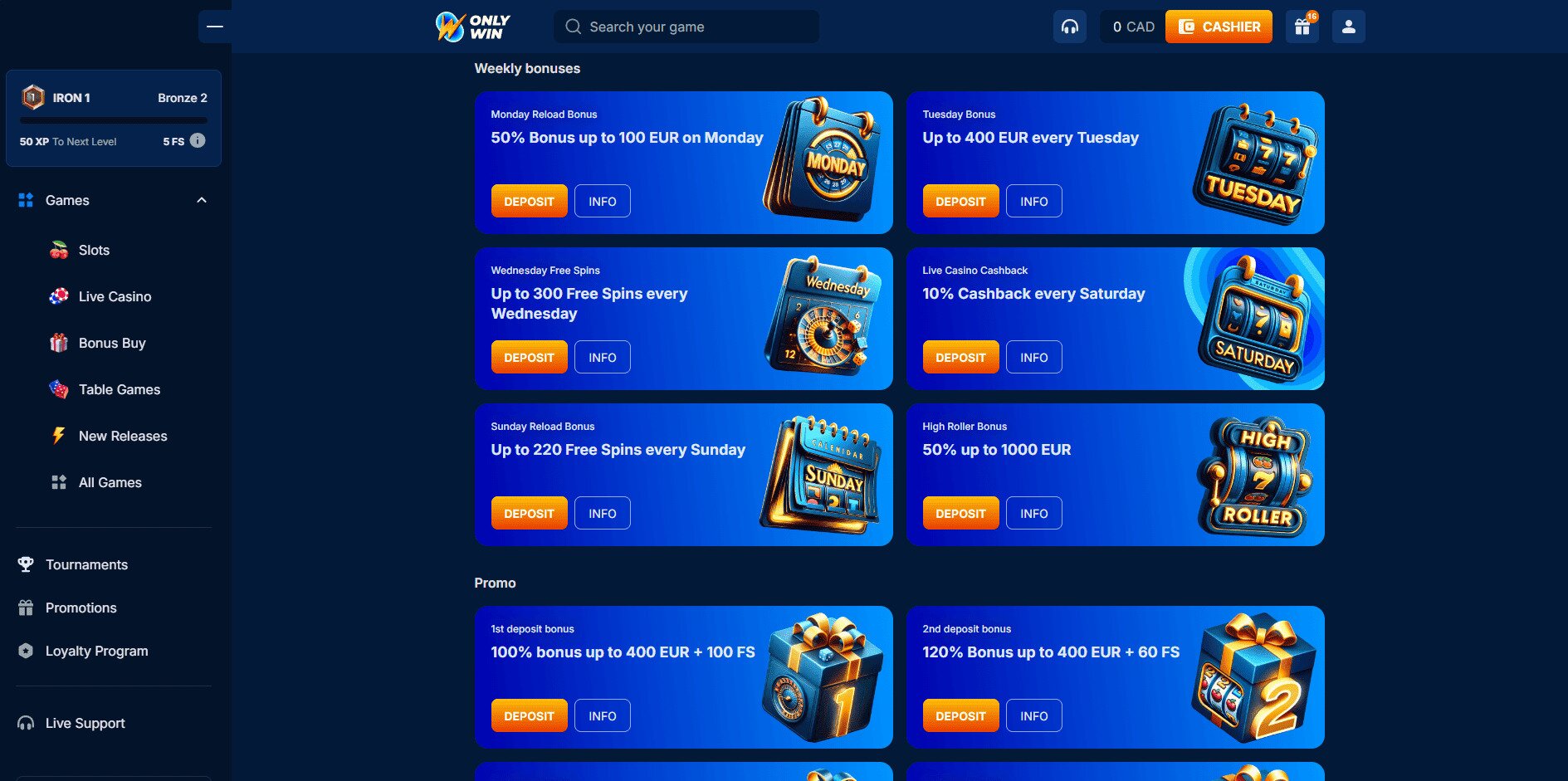 More bonuses at Only Win Casino