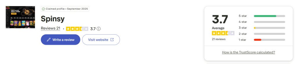 Spinsy Casino trustpilot review