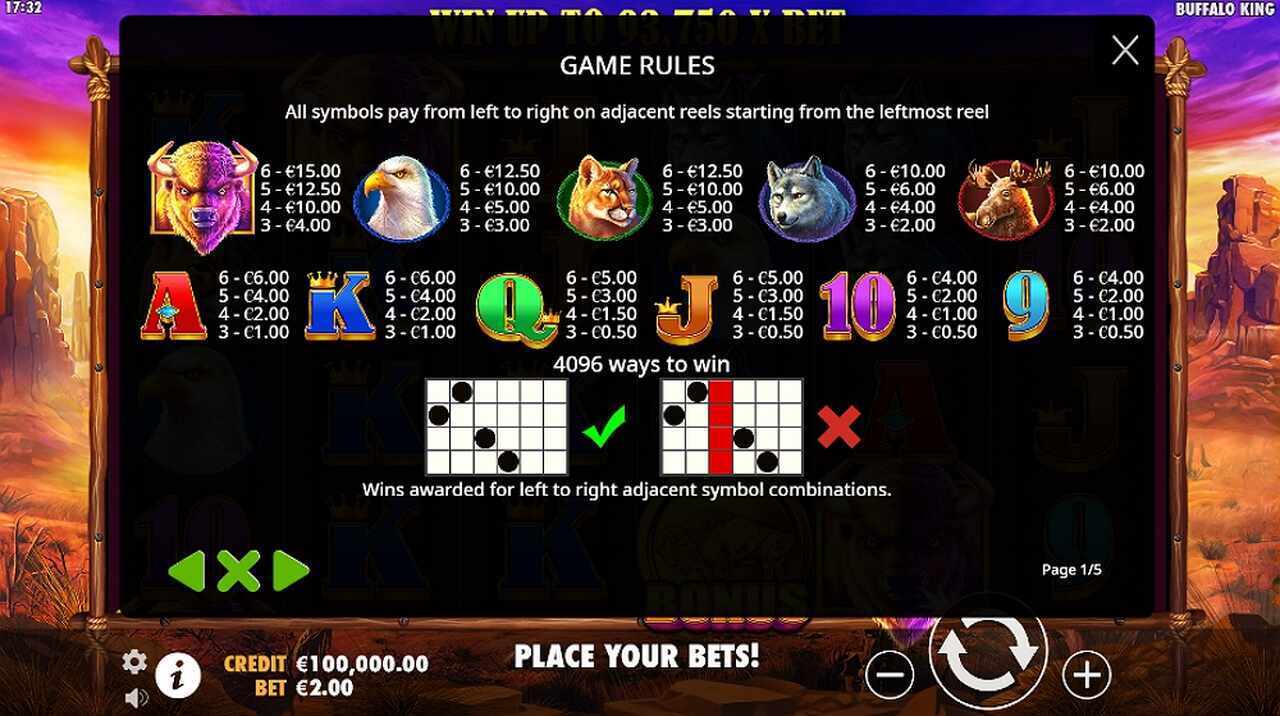 buffalo-king-paytable