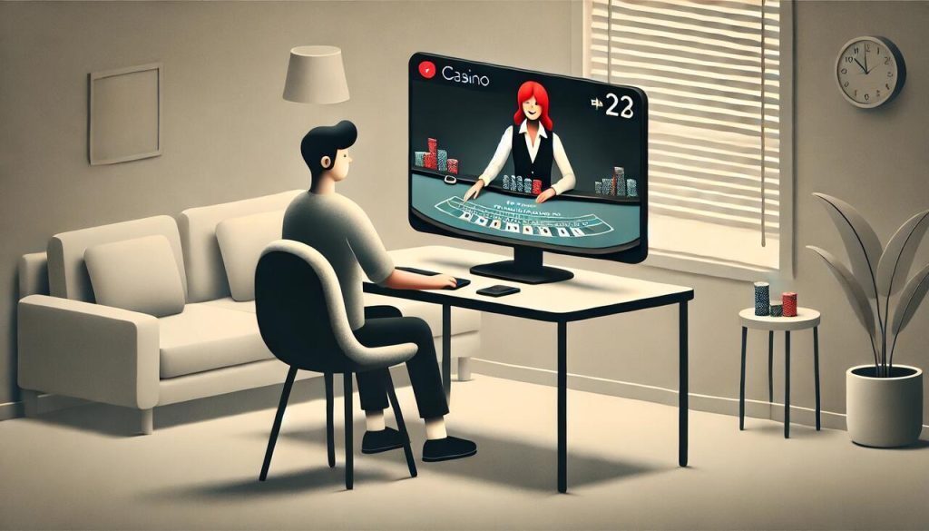 man playing live casino games on his pc