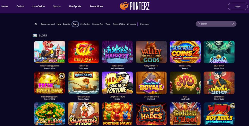Punterz Casino Slots Lobby