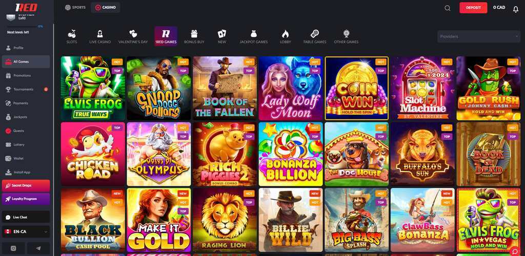 1Red Casino Games Library
