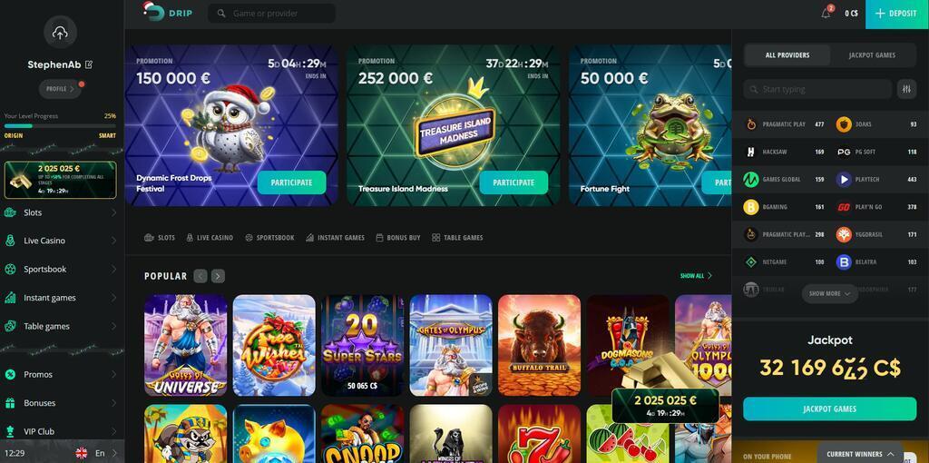 Drip-Casino-Homepage