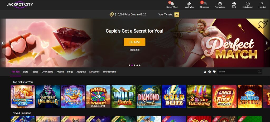 Play one of the games with a Cubid's Heart logo to get 5x or 10x extra loyalty points at JackpotCity Casino