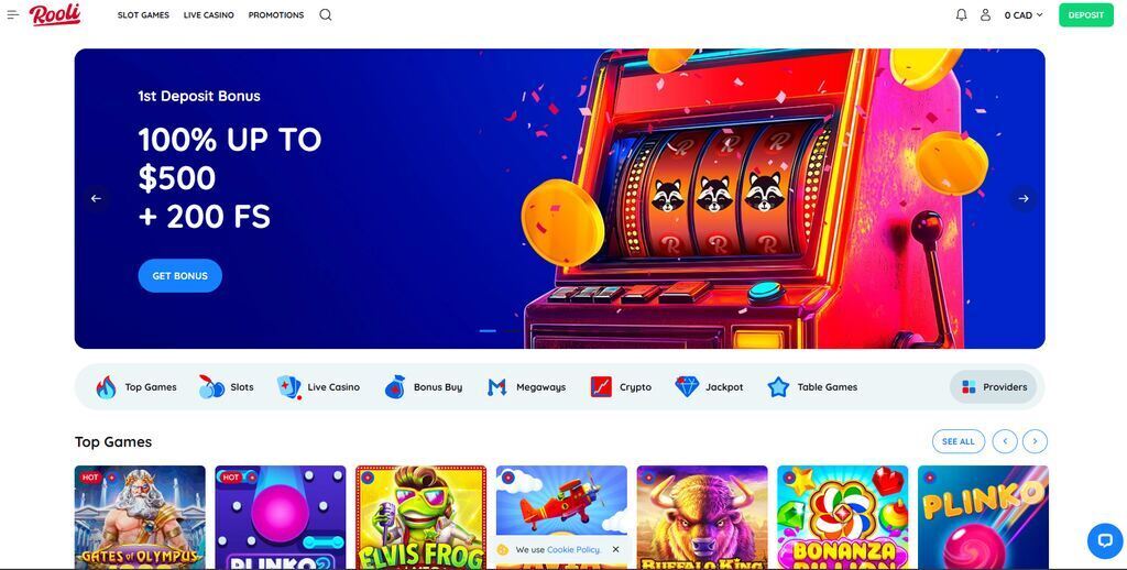 Rooli Casino Home Page