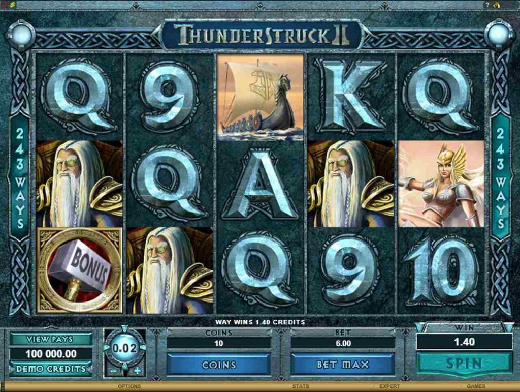the reels of the Thunderstruck 2 slot by Microgaming