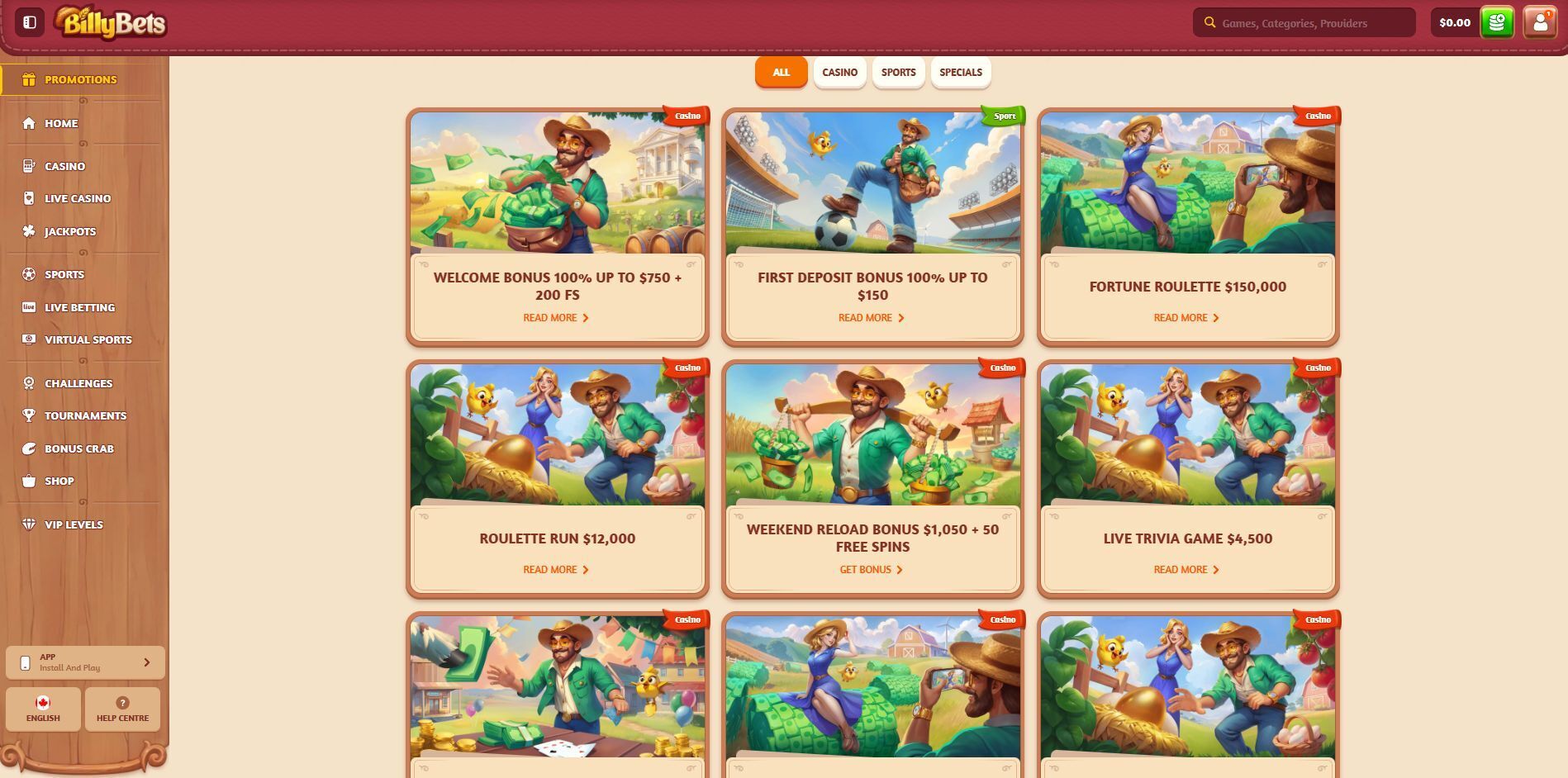 BillyBets Bonuses