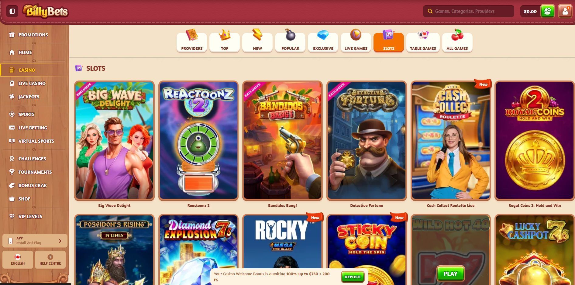 BillyBets Casino Games Library