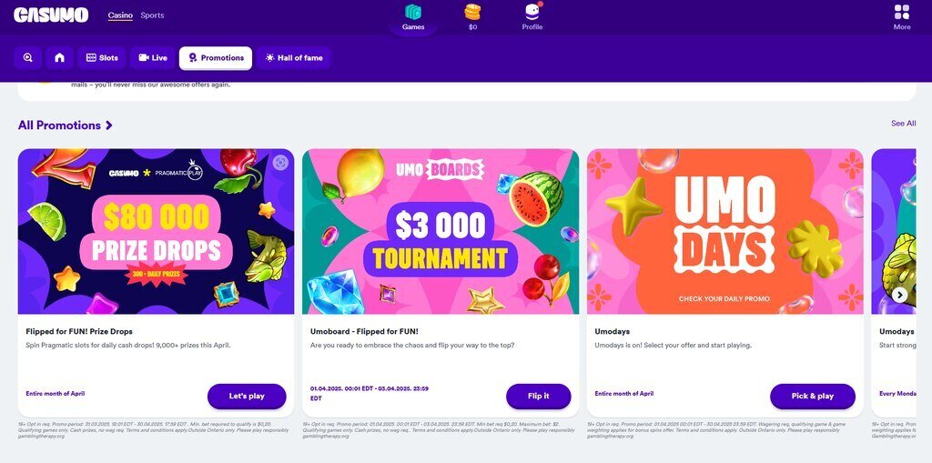 Casumo Casino Bonus Page