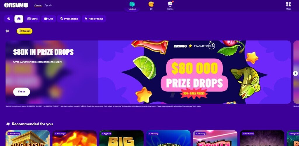 Casumo Casino Homepage