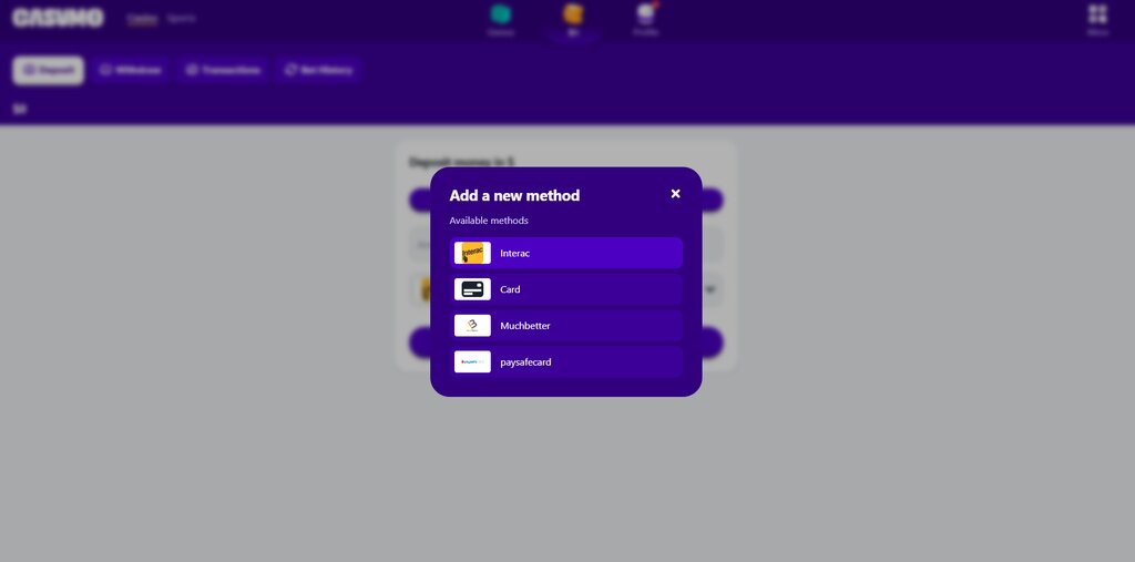 Casumo Casino Payment methods